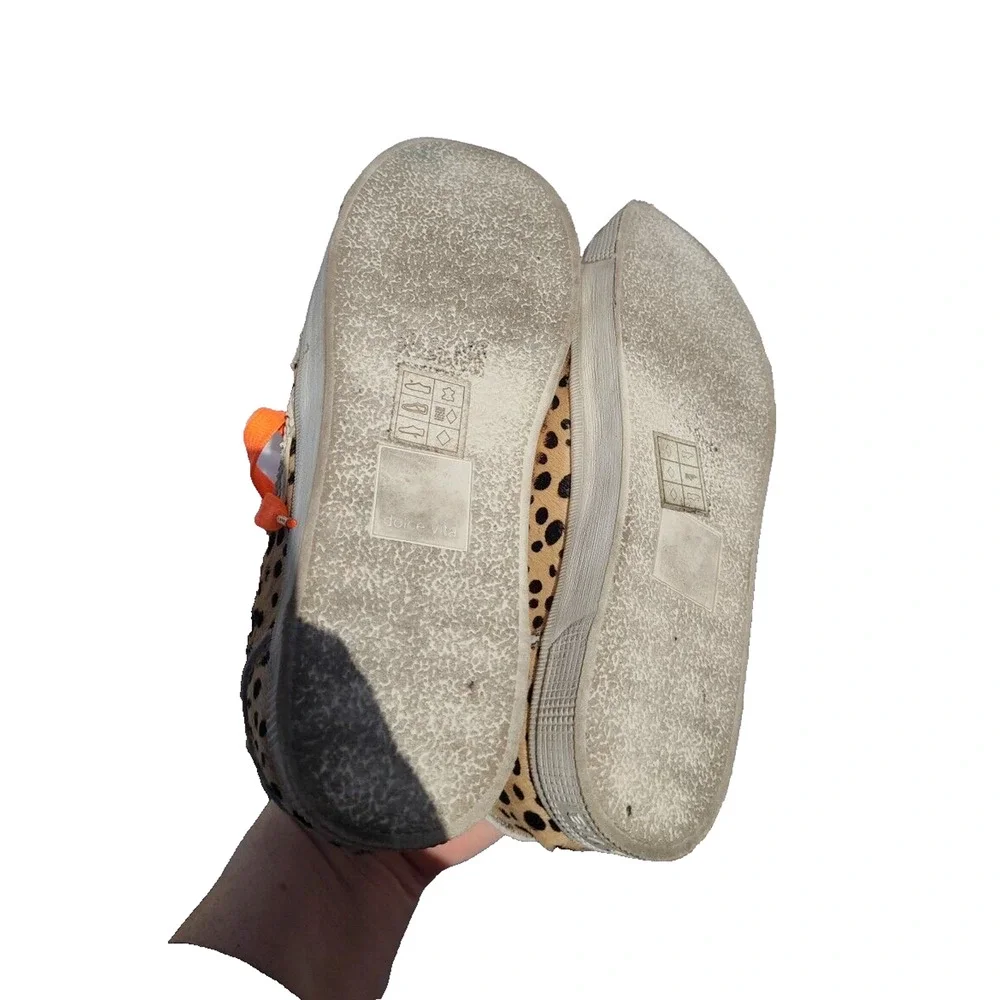 Dolce‎ Vita Zalen Tan Leopard Print Calf Hair Low Top Sneakers Womans Size 6.5